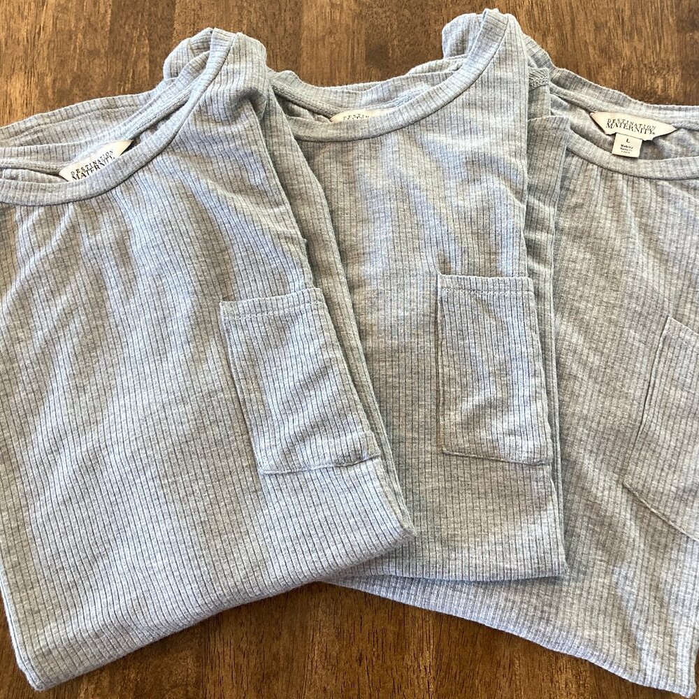 Lot of 3 Destination Maternity Pocket Tees Med Heather Grey Size Large EUC!